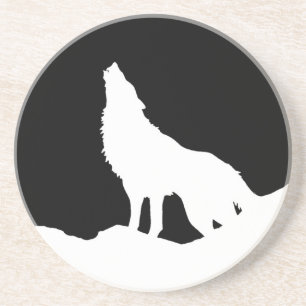 Dessous De Verre En Grès Unique Noir & Blanc Pop Art Wolf Silhouette