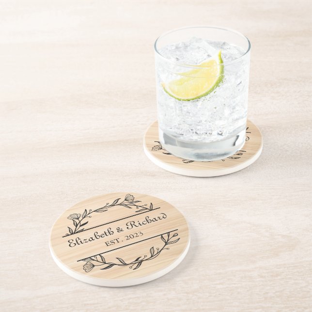 Dessous De Verre En Grès Unique Rustique Rustique Personnalisé Couple Maria (Côté)