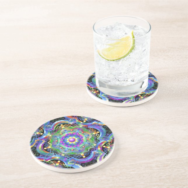 Dessous De Verre En Grès Univers Mandala Couleurs Psychédéliques (Côté)