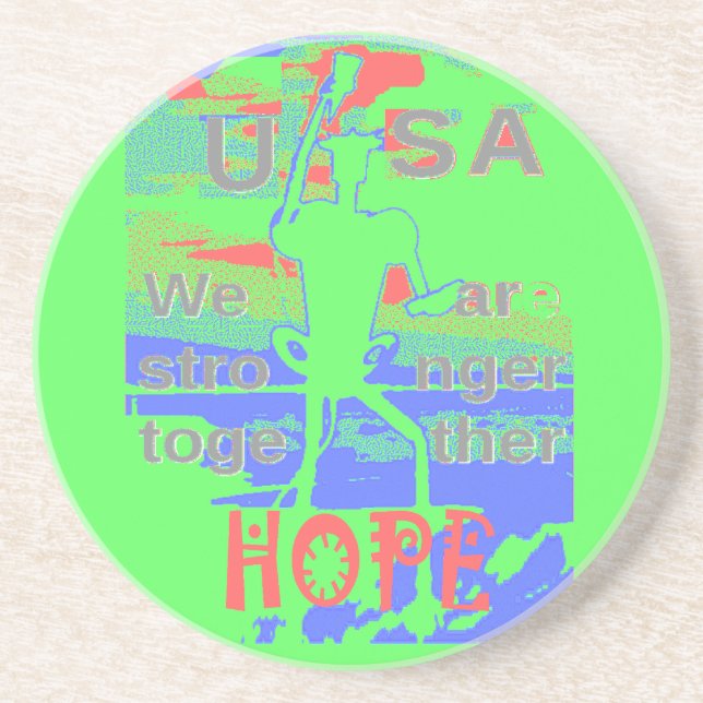 Dessous De Verre En Grès USA Hope : Neon Lemon & Orange Art (Devant)