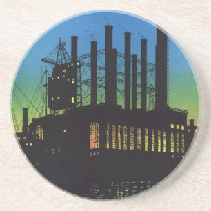 Dessous De Verre En Grès Usine de fabrication au coucher du soleil, Entrepr