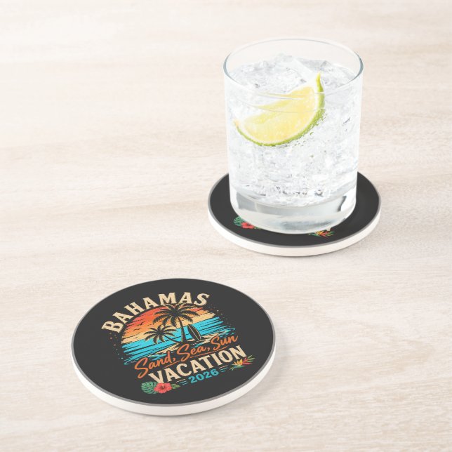 Dessous De Verre En Grès Vacances Bahamas Sable Mer Soleil 2026 (Côté)