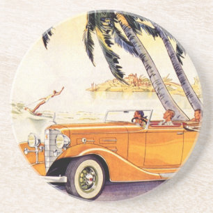 Dessous De Verre En Grès Vacances familiales vintage dans une voiture décap
