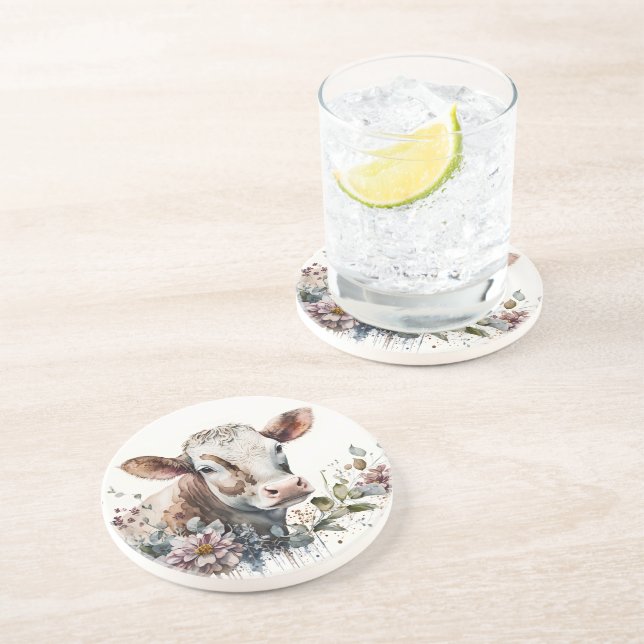 Dessous De Verre En Grès Vache d'aquarelle en Fleur sauvage (Côté)