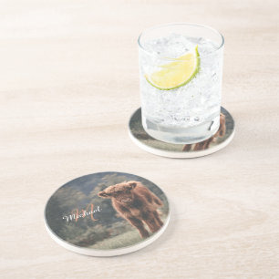 Dessous De Verre En Grès Vache de Highland calvaire herbe d'automne monogra