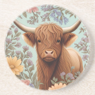 Dessous De Verre En Grès Vache des Highlands Pastel Floral Inspiré de Willi