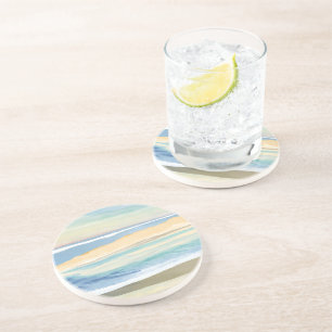 Dessous De Verre En Grès Vagues de bleu Aquarelle de la plage du rivage o