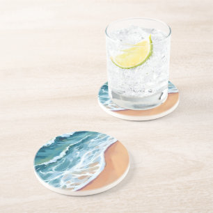 Dessous De Verre En Grès Vagues de l'océan bleu aquarelle