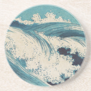 Dessous De Verre En Grès Vagues de l'océan bleu Gravure sur bois japonaise