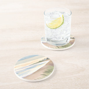 Dessous De Verre En Grès Vagues de plage   Aquarelle de l'océan côtier