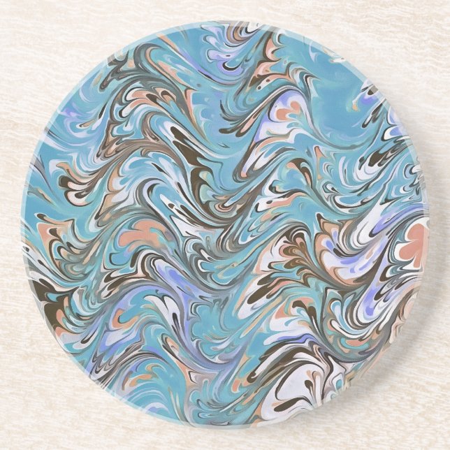 Dessous De Verre En Grès Vagues en bleu coulée d'acrylique Art abstrait (Devant)