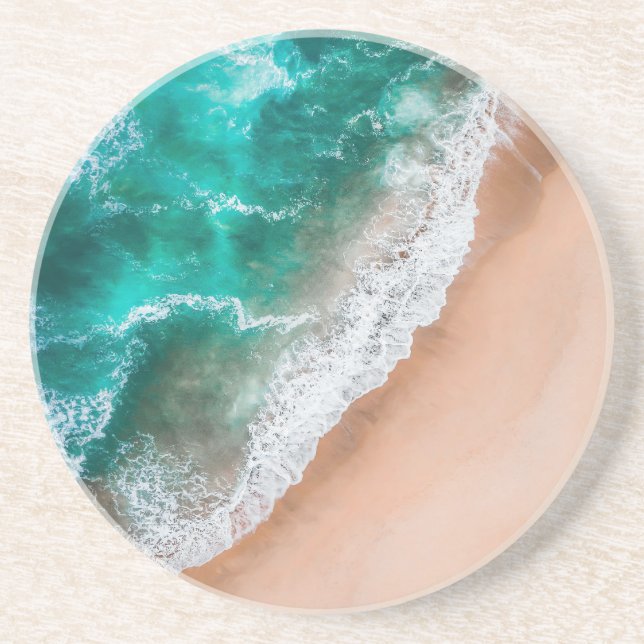 Dessous De Verre En Grès Vagues sur la plage de sable (Devant)