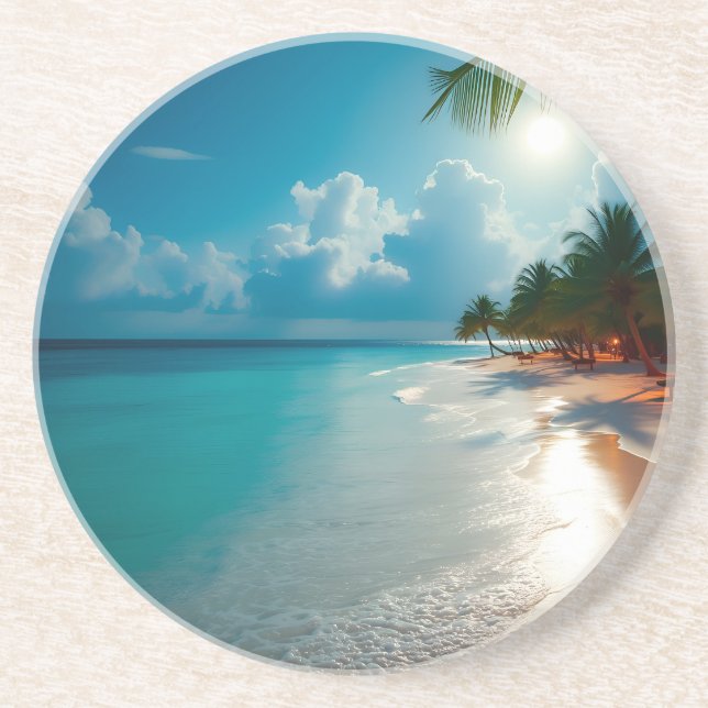 Dessous De Verre En Grès Vagues tropicales Plage ciel bleu nuageux (Devant)