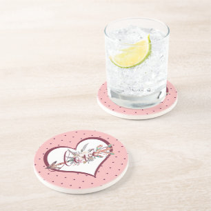 Dessous De Verre En Grès Valentin à la flèche florale  