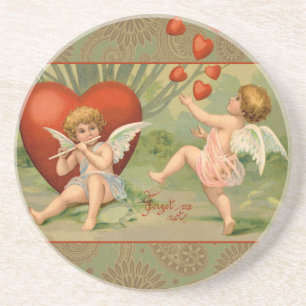 Dessous De Verre En Grès Valentine Cupids Love Antique Vintage