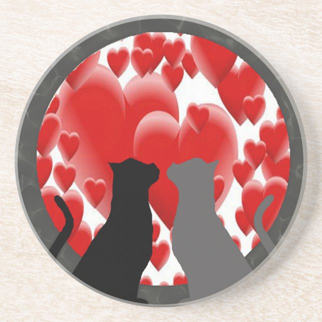 Dessous De Verre En Grès Valentine Kitties (Devant)