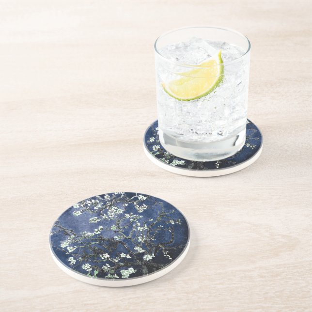 Dessous De Verre En Grès Van Gogh Almond Blossoms Midnight Blue (Côté)