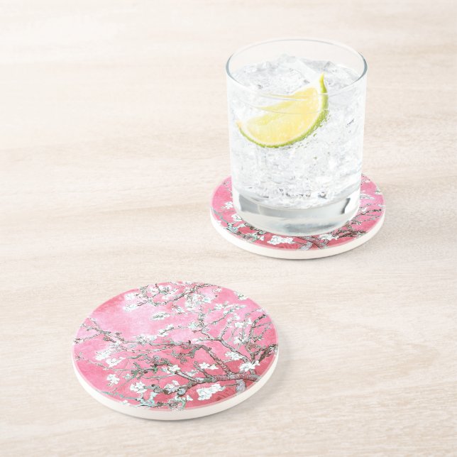 Dessous De Verre En Grès Van Gogh Almond Blossoms rose Bleu (Côté)