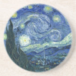 Dessous De Verre En Grès Van Gogh - Starry Night<br><div class="desc">Le célèbre tableau de Van Gogh, "La Nuit étoilée". Peint pendant son séjour à l'asile de Saint Rémy dans les années 1880, van Gogh dépeignait les collines ondulantes et les cyprès qu'il voyait depuis sa fenêtre. Numériquement amélioré par PixDezines.Copyright © 2008-2016 PixDezines.com™ et PixDezines™ sur zazzle.com. Tous droits réservés.</div>