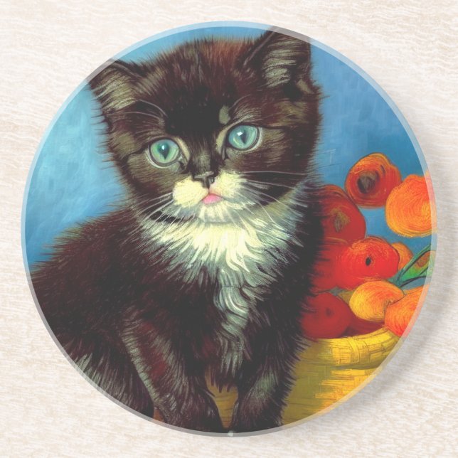 Dessous De Verre En Grès Van Gogh Tuxedo Cat (Devant)