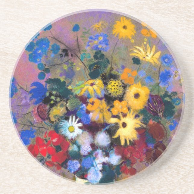 Dessous De Verre En Grès Vase blanc avec fleurs Odilon Redon (Devant)