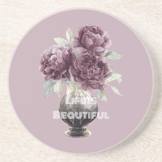 Dessous De Verre En Grès Vase de jolies fleurs violettes (Devant)