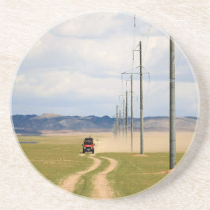 Dessous De Verre En Grès Véhicules 4X4 sur route de terre, désert de Gobi
