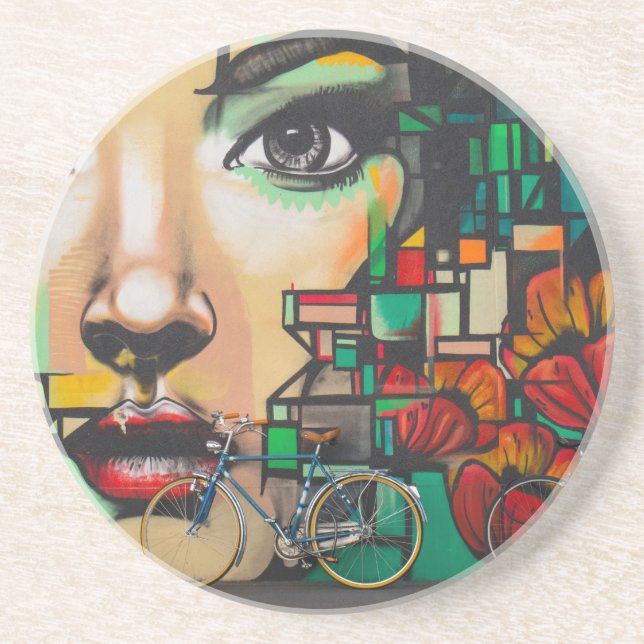 Dessous De Verre En Grès Vélos sur le mur de Graffiti (Devant)