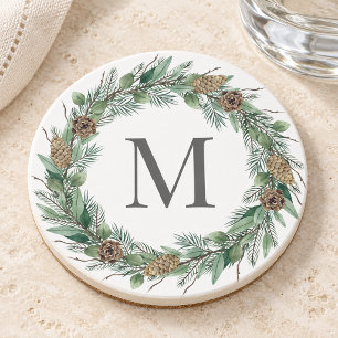 Dessous De Verre En Grès Verdure hivernale rustique Monogramme Première cou