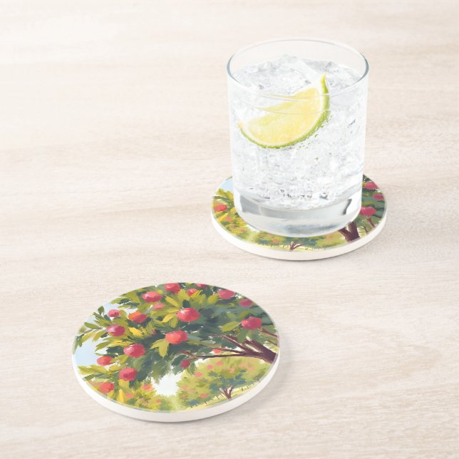 Dessous De Verre En Grès Verger automnal aquarelle (Côté)