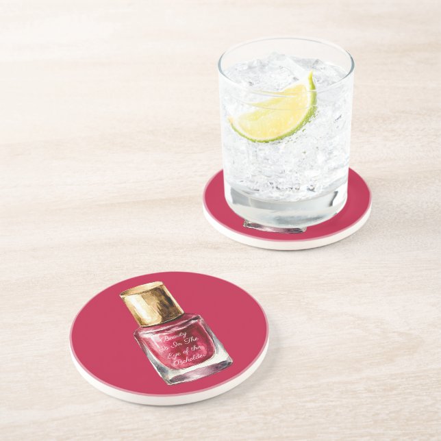 Dessous De Verre En Grès Vernis à Ongles Rouge Beauté est citation (Côté)