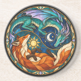 Dessous De Verre En Grès Verre teinté céleste renard dragon
