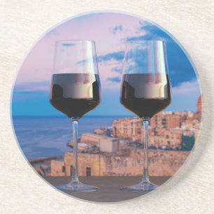 Dessous De Verre En Grès Verres à vin avec vue coucher de soleil sur La Val