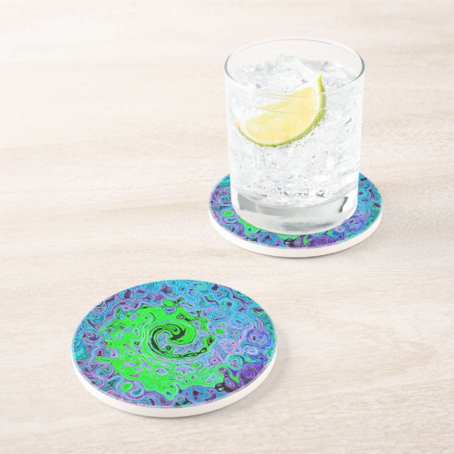 Dessous De Verre En Grès Vert Citron Groovy Abstrait Rétro Tourbillon Liqui (Côté)