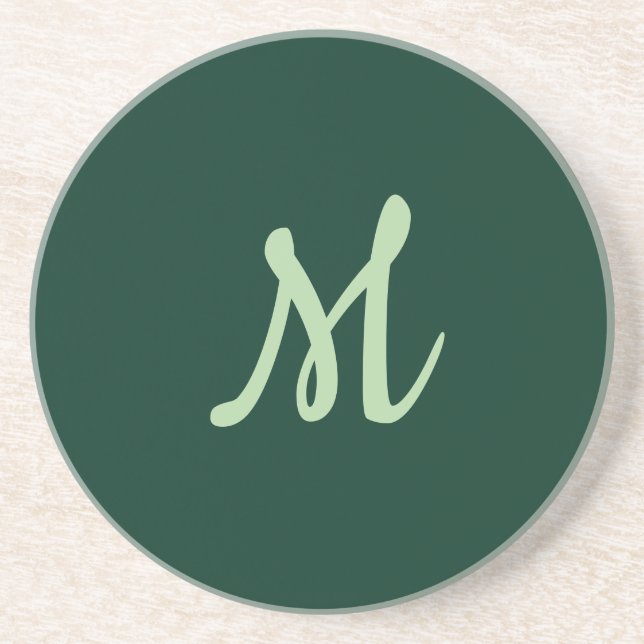 Dessous De Verre En Grès Vert foncé uni élégant moderne monogramme propre n (Devant)