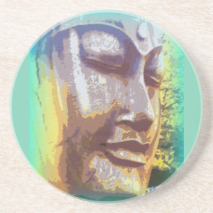 Dessous De Verre En Grès Vert visage bouddha