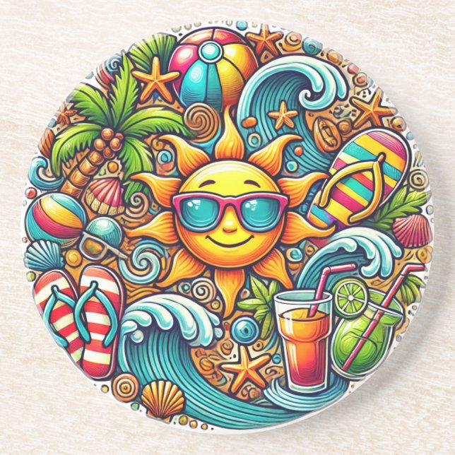 Dessous De Verre En Grès Vibes d'été tropicales (Devant)