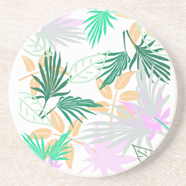 Dessous De Verre En Grès Vibes tropicales Feuilles Plantes (Devant)