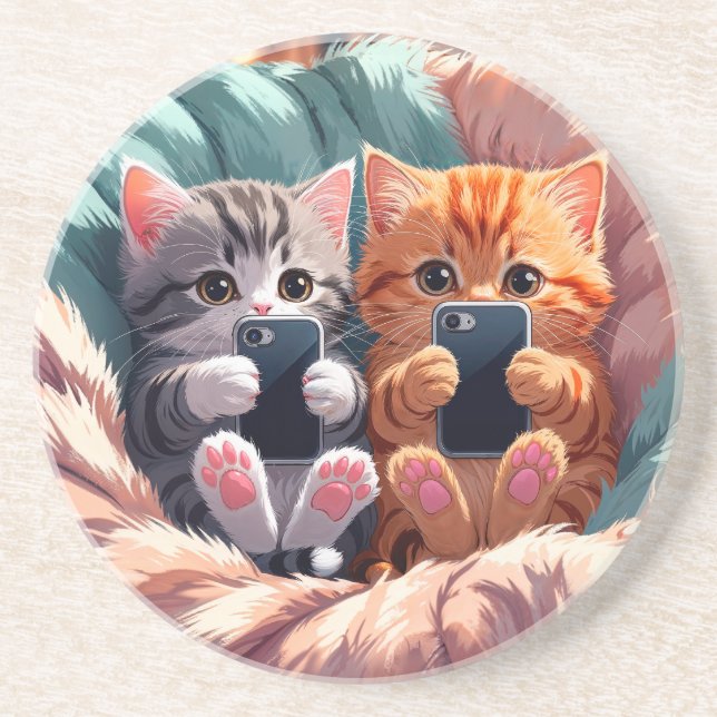 Dessous De Verre En Grès Vibrations positives – Des chatons duveteux prenne (Devant)