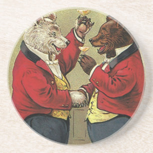 Dessous De Verre En Grès Victorien vintage ours heureux, gais, dansants