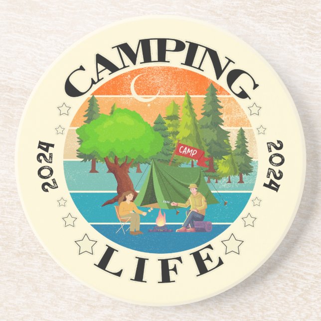 Dessous De Verre En Grès Vie du camping (Devant)