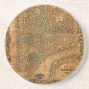 Dessous De Verre En Grès Vieille carte de New York City en 1852