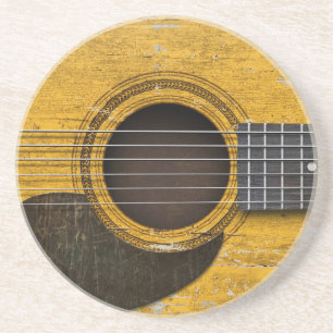 Dessous De Verre En Grès Vieille guitare acoustique âgée et utilisée ave