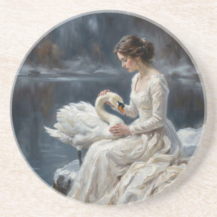 Dessous De Verre En Grès Vierge du cygne Fantaisie artistique du lac d'hive