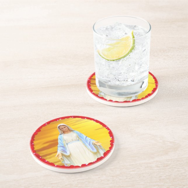 Dessous De Verre En Grès Vierge Marie lumineuse avec des roses  (Côté)