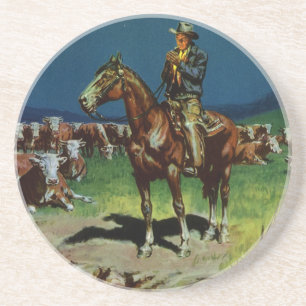 Dessous De Verre En Grès Vieux Cowboy, éleveur de bétail Rancher à la ferme