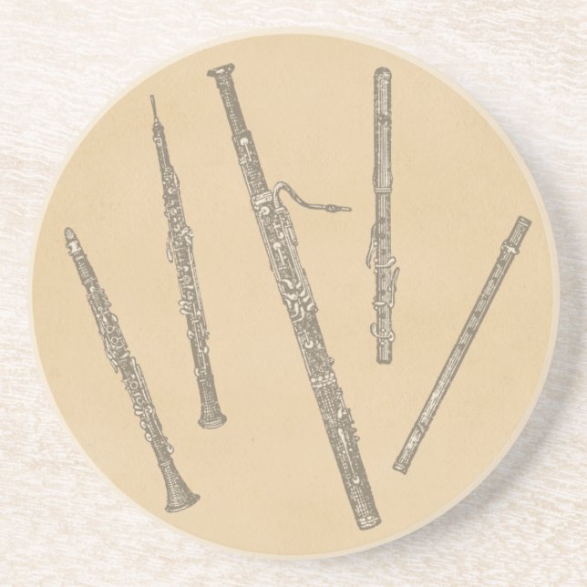 Dessous De Verre En Grès Vieux dessins au trait d'instruments pour les bois (Devant)