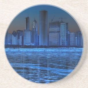 Dessous De Verre En Grès Ville de larges épaules et de lac Michigan