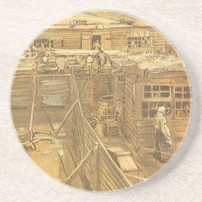 Dessous De Verre En Grès Vincent van Gogh - Chantier de charpentier et buan (Devant)