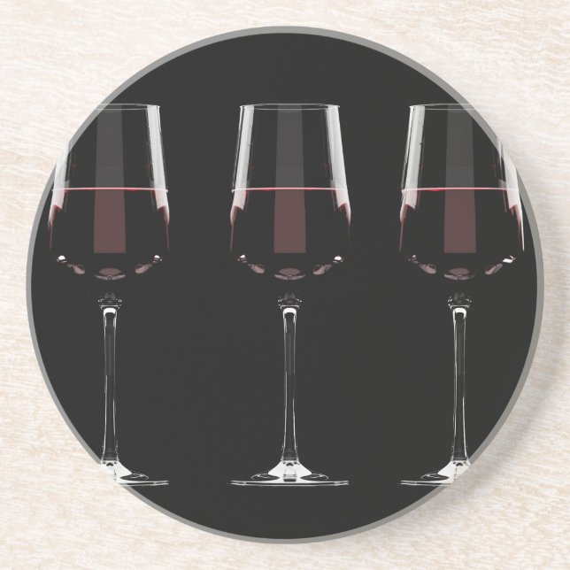 Dessous De Verre En Grès Vins avec vin rouge sur noir (Devant)